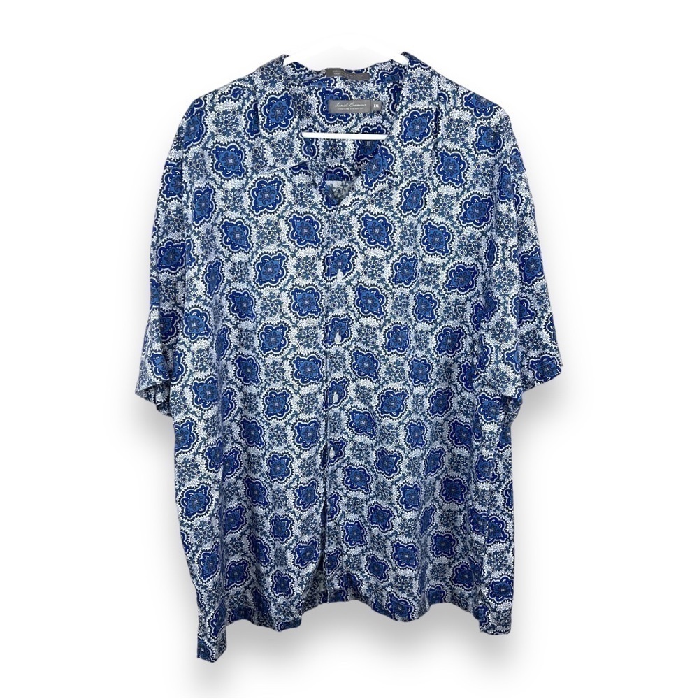 XXL Daniel Cremieux Blue Paisley Short Sleeve Button Front Shirt Lightweight